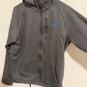 The North Face Gray Fleece Jacket with White Logo and Red Loop